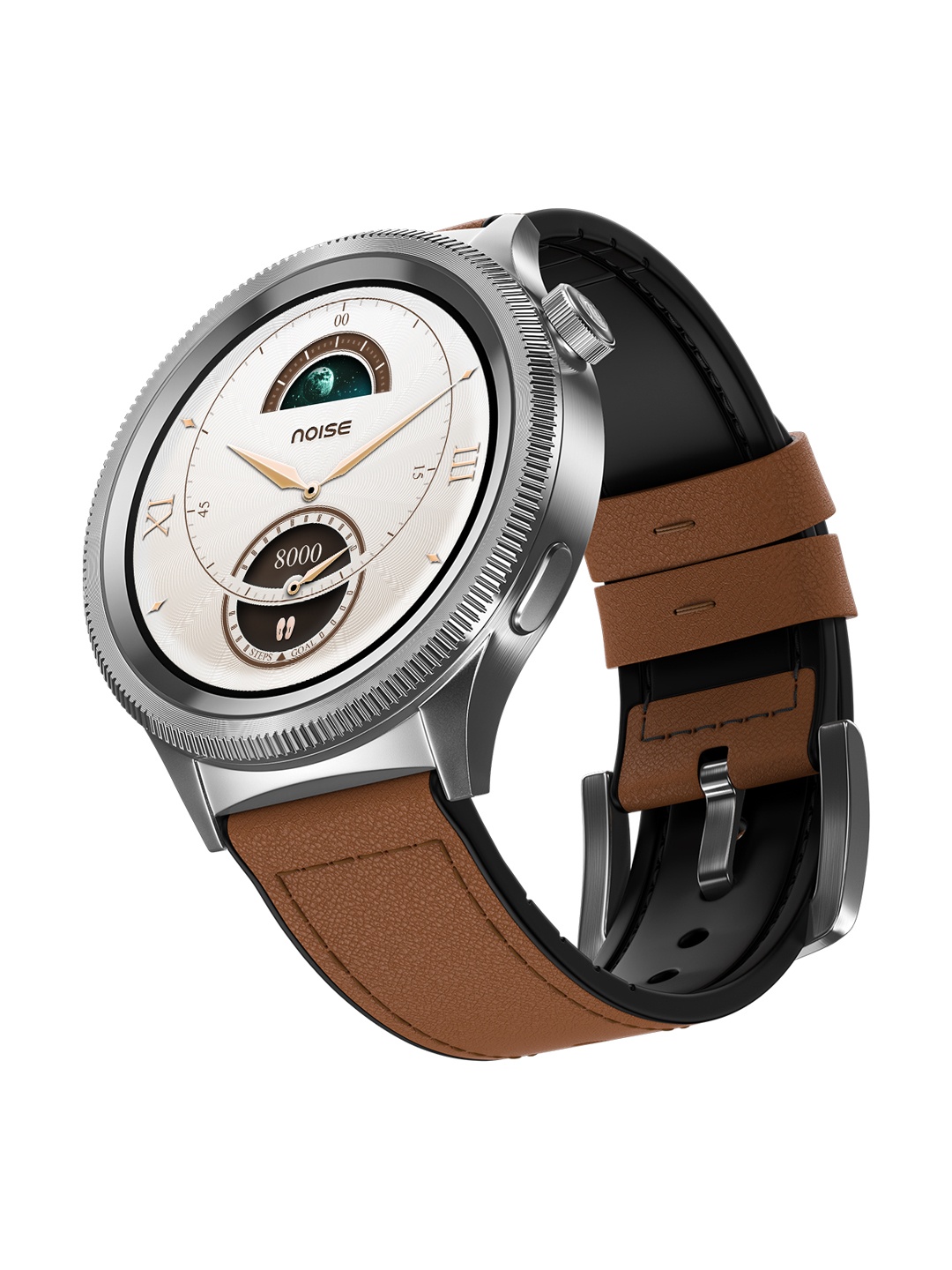 

NOISE Unisex Halo 2 Bluetooth Calling Smartwatch - wrb-sw-halo2-lthr-slvr - Vintage Brown, White