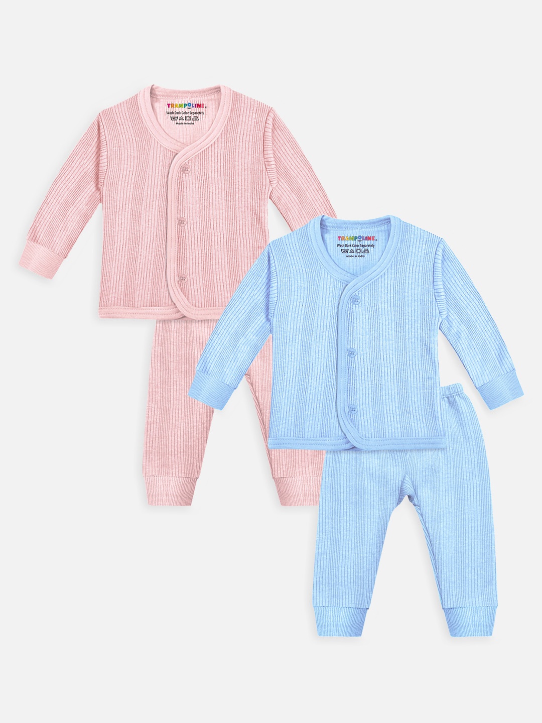 

YK X Trampoline Infants Pack Of 2 Striped Thermal Set, Blue