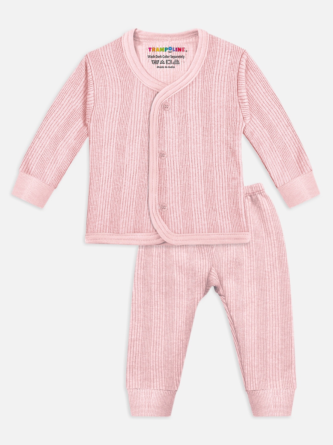 

YK X Trampoline Infants Striped Cotton Thermal Set, Pink