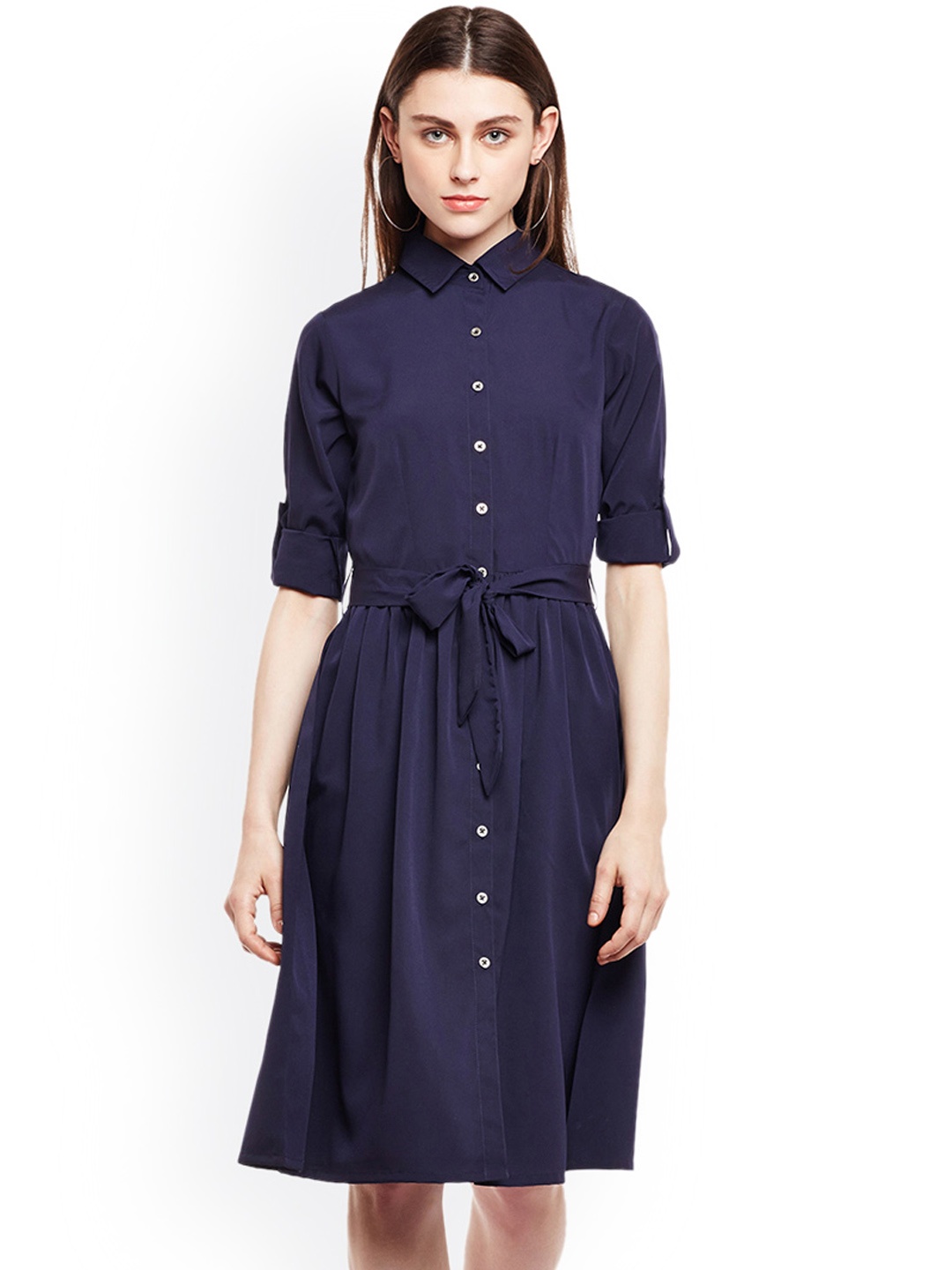 

WISSTLER Women Navy Blue Solid Shirt Dress