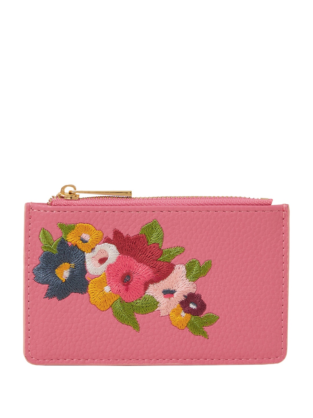 

Accessorize Women Floral Embroidered PU Card Holder, Pink