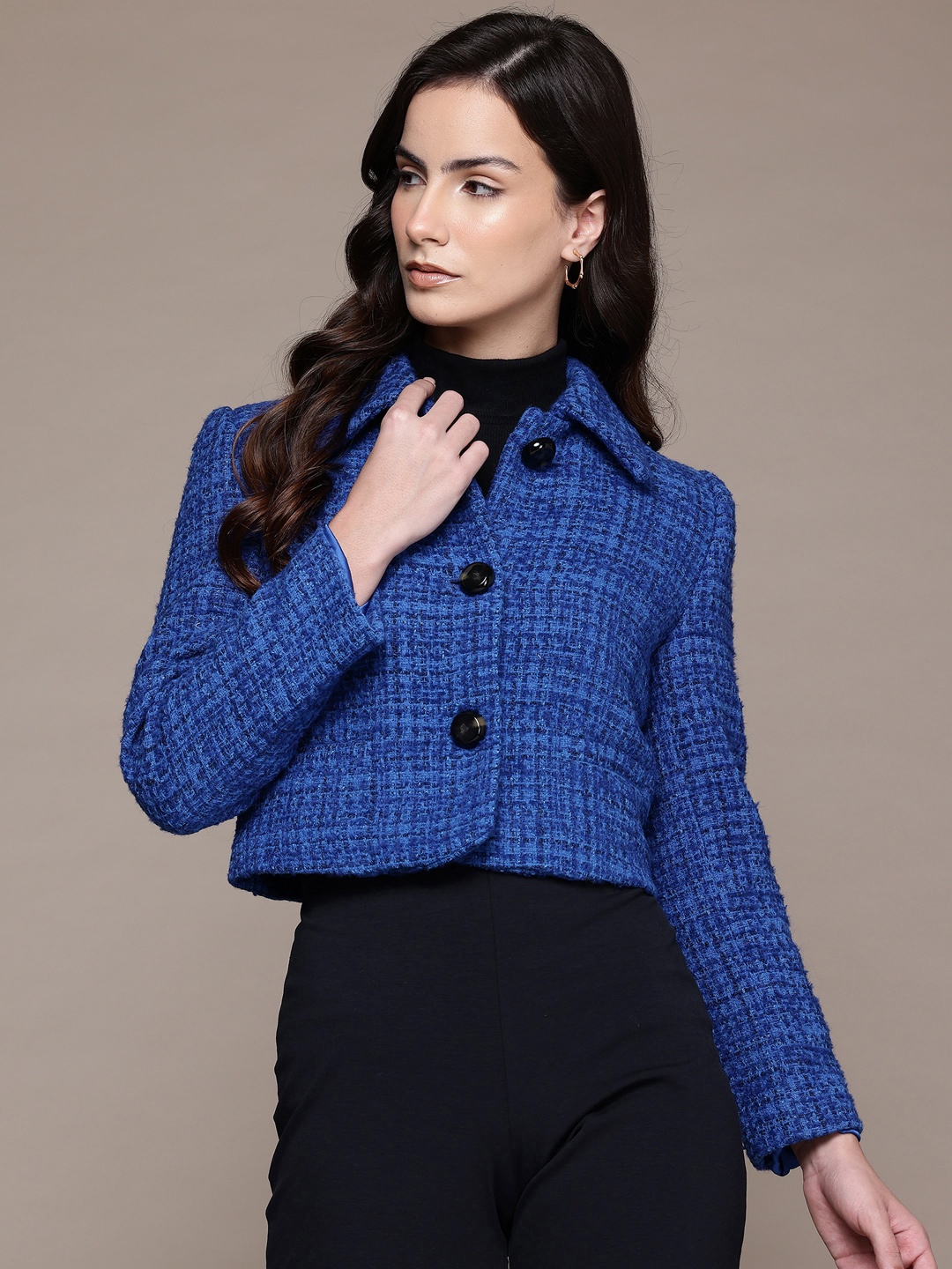 

MANGO Checked Tweed Blazer, Blue