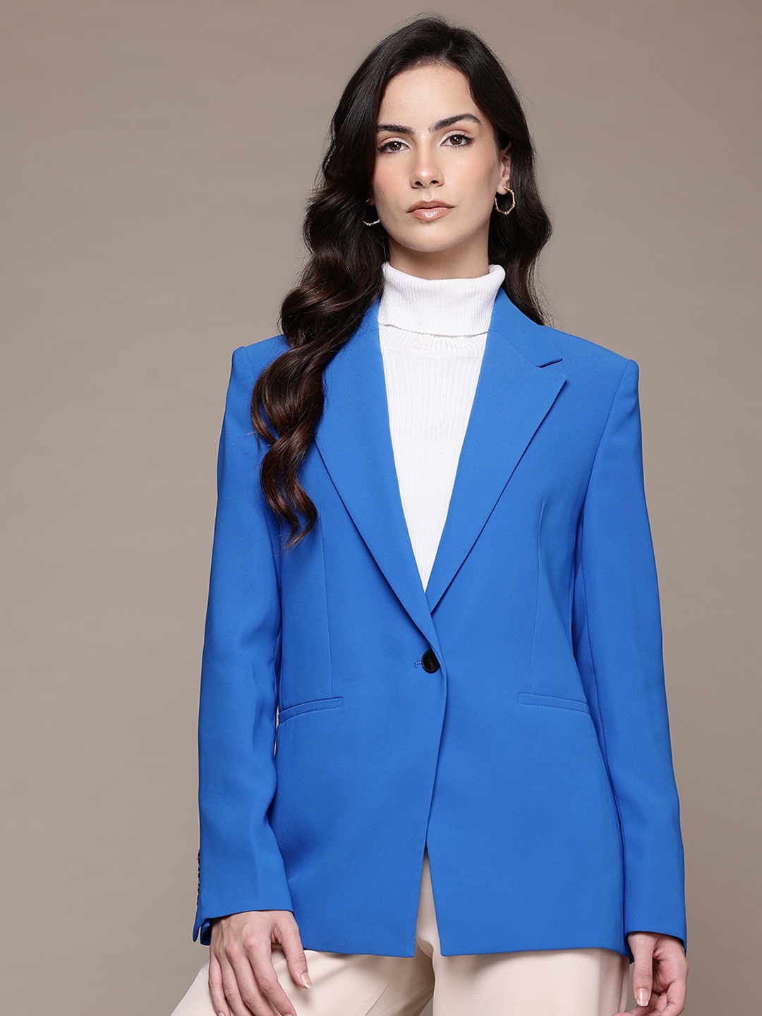 

MANGO Single-Breasted Straight Fit Formal Blazer, Blue