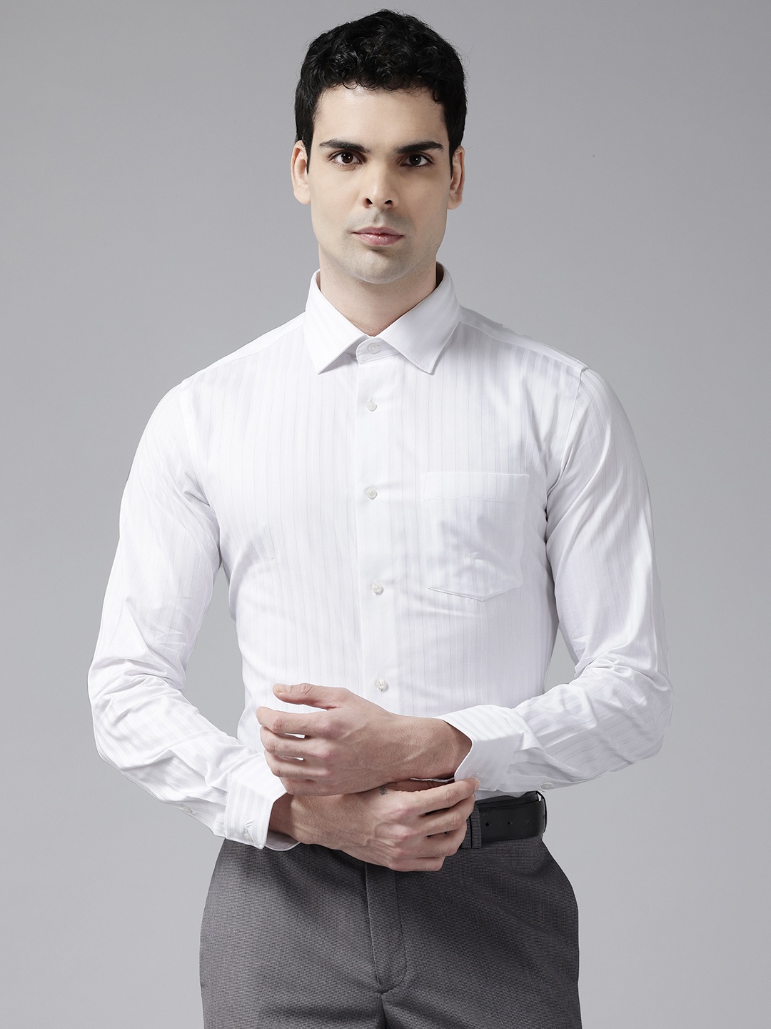 

Blackberrys Slim Fit Cotton Striped Formal Shirt, White