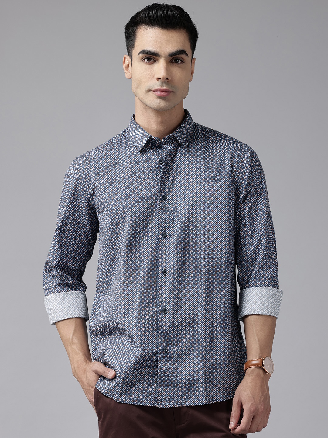 

Blackberrys Slim Fit Cotton Printed Shirt, Navy blue