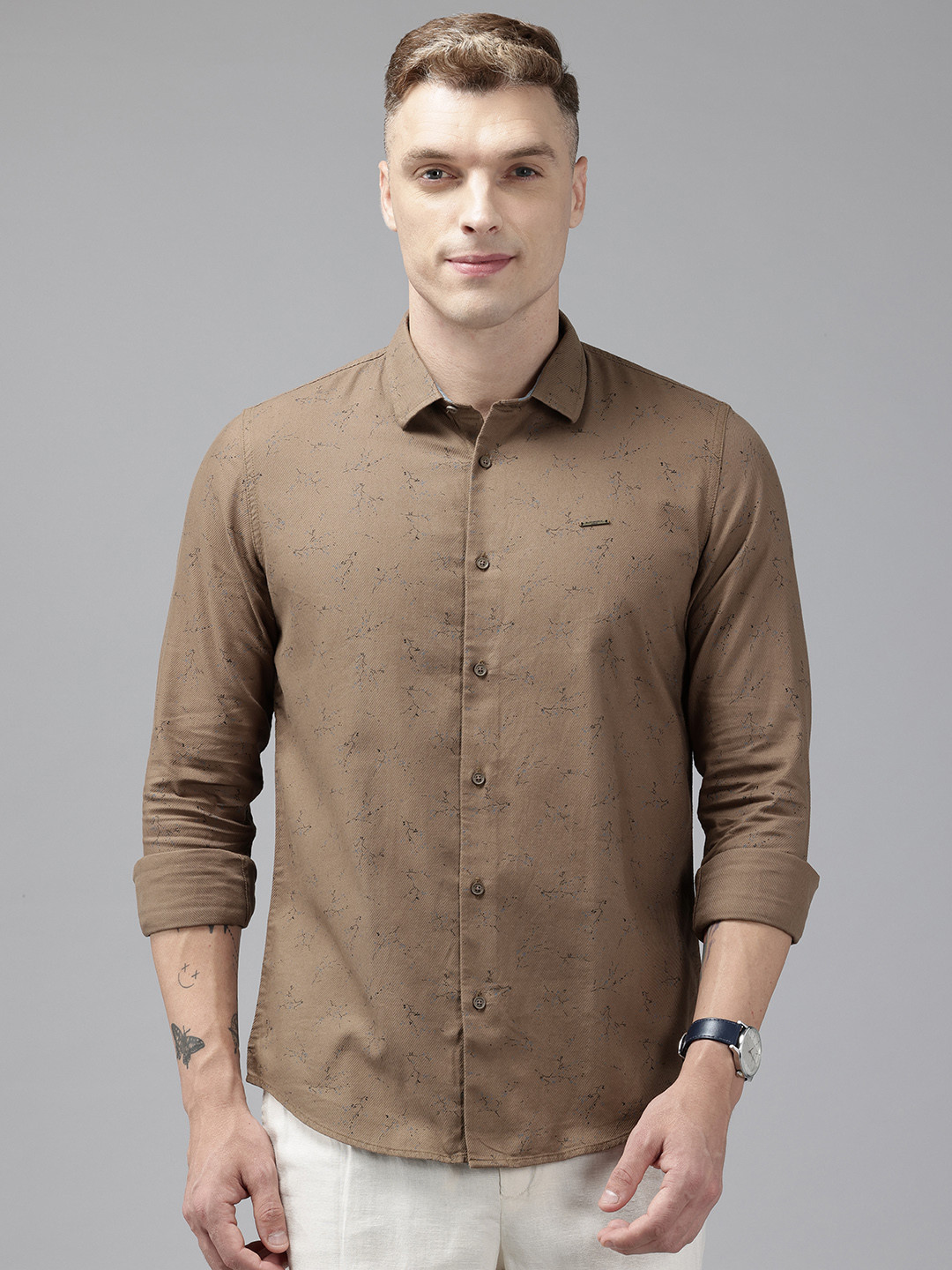 

Blackberrys Pure Cotton Skinny Fit Printed Shirt, Brown