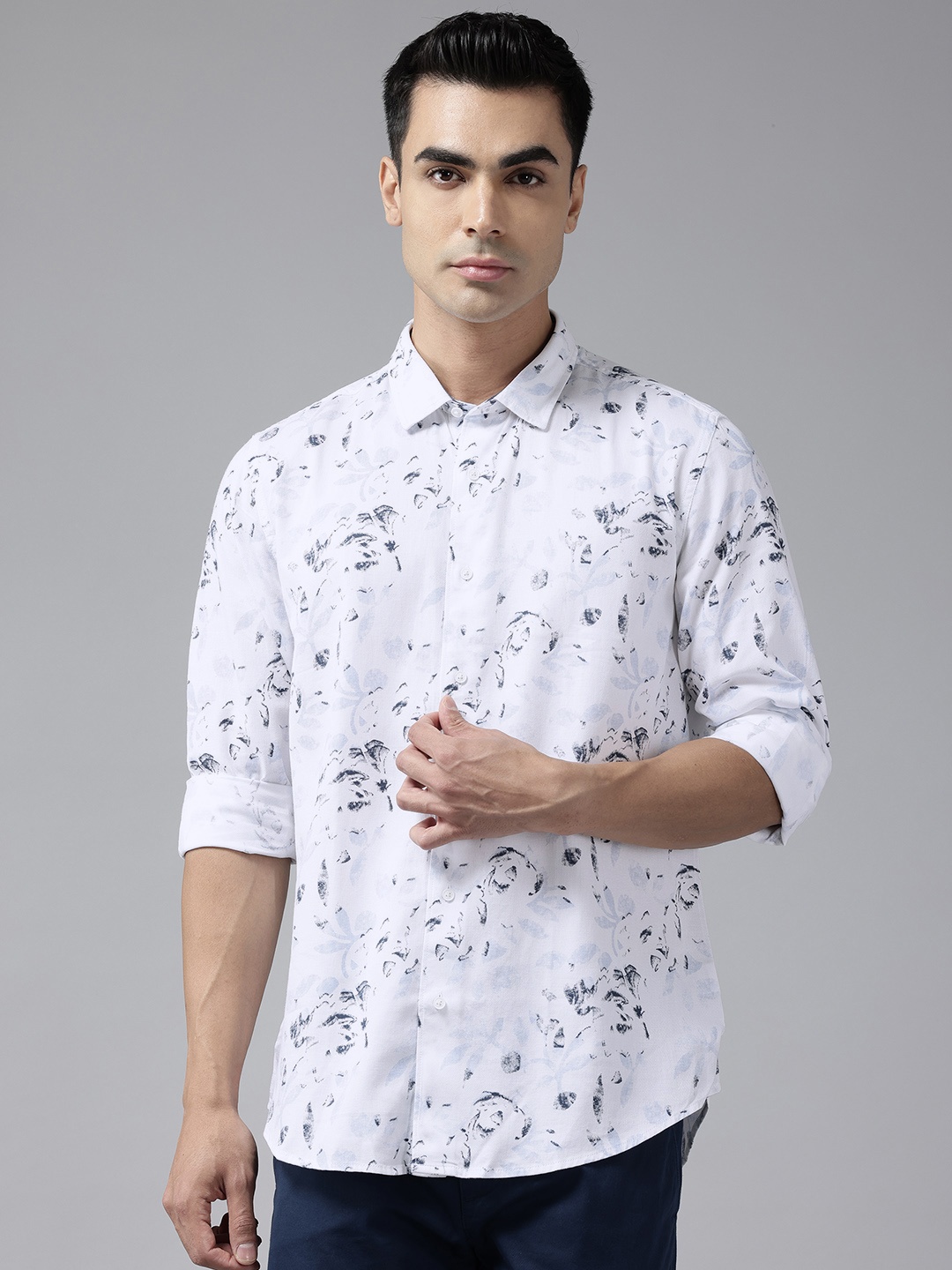 

Blackberrys Slim Fit Floral Print Pure Cotton Casual Shirt, White