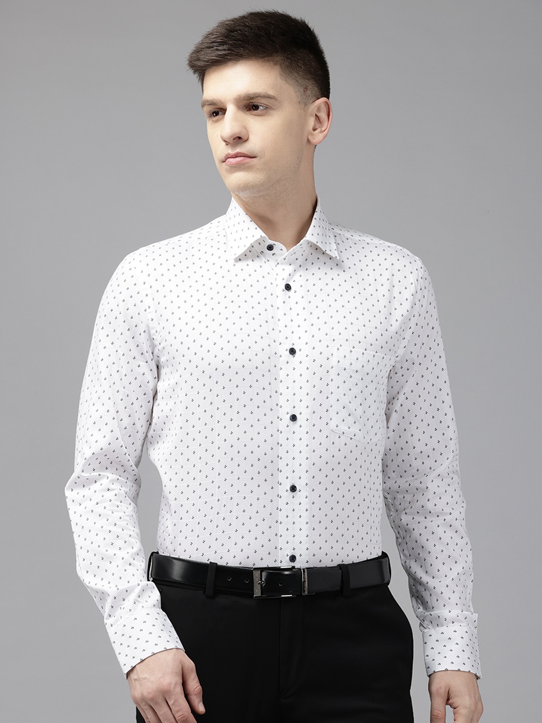 

Blackberrys Slim Fit Micro Printed Pure Cotton Formal Shirt, White