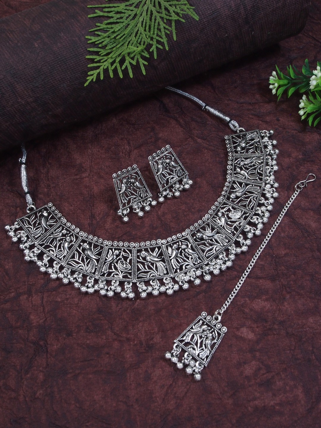 

I Jewels Silver Plated Oxidised Jewellery Set