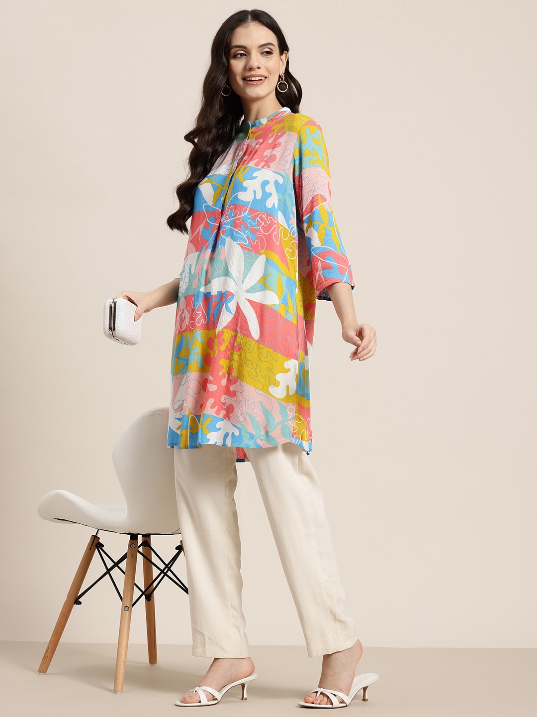 

HERE&NOW Floral Printed Quirky Crepe Kurta, Pink