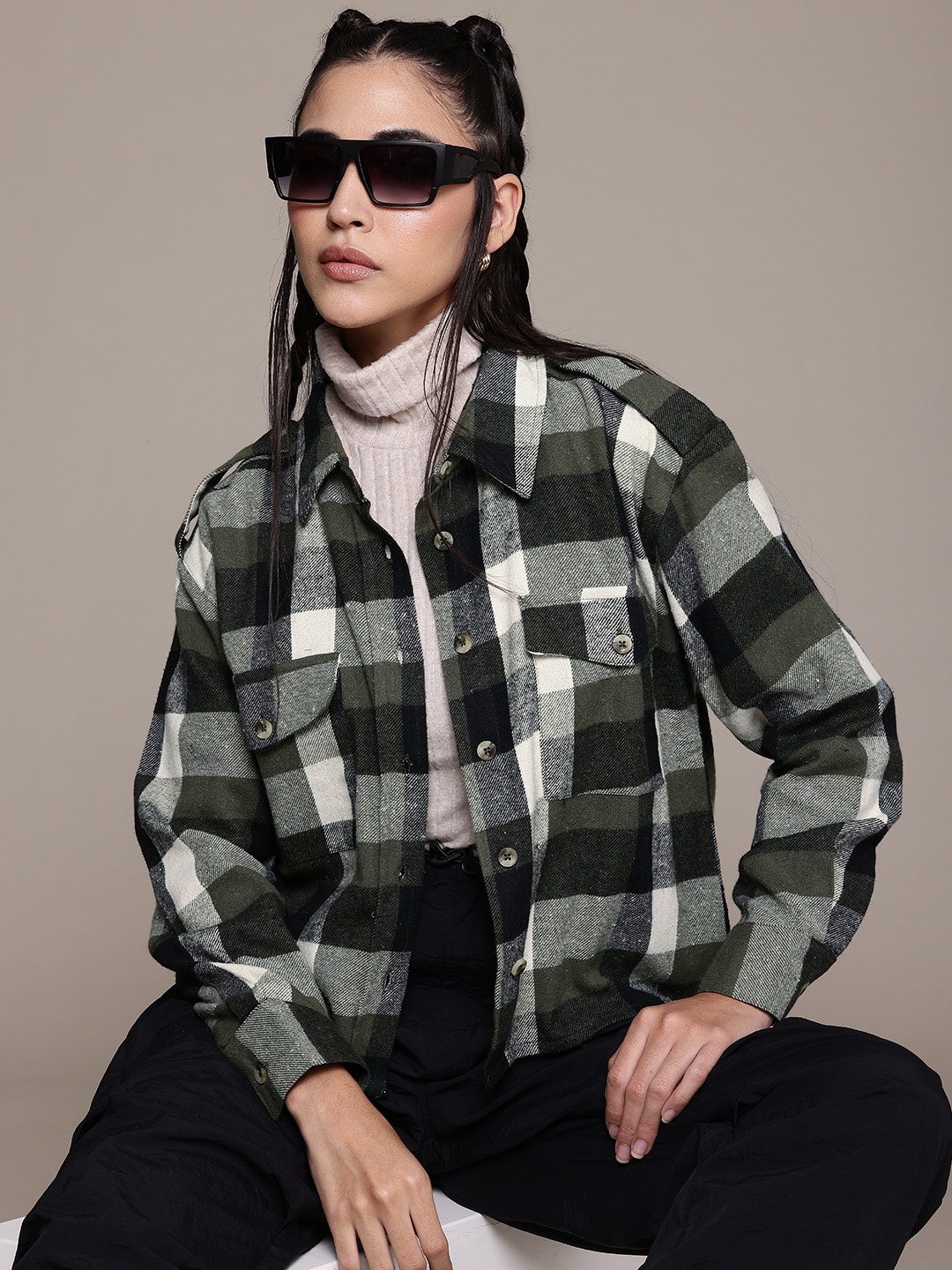 

The Roadster Lifestyle Co. Buffalo Checked Pure Cotton Shacket, Black