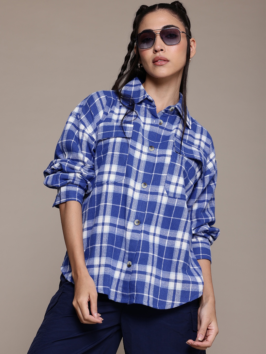 

The Roadster Lifestyle Co. Tartan Checked Pure Cotton Shacket, Blue