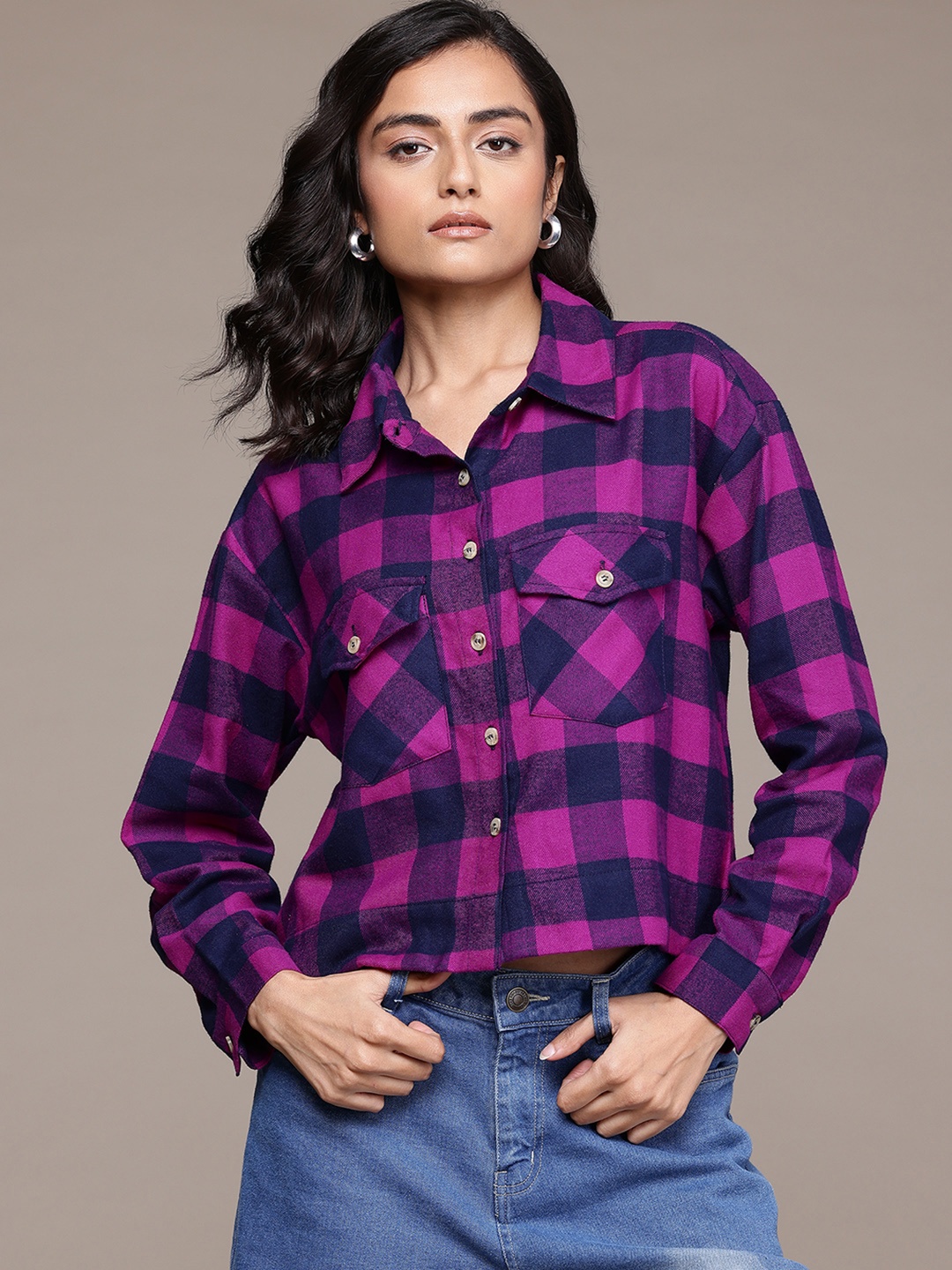 

The Roadster Lifestyle Co. Checked Flannel Pure Cotton Casual Shirt, Magenta