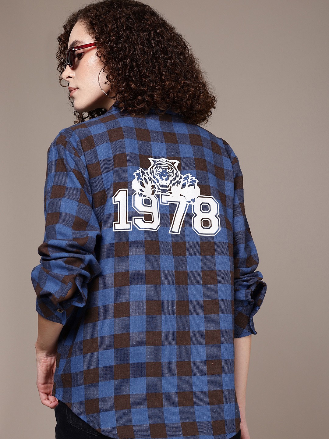 

The Roadster Life Co. Buffalo Checks Drop-Shoulder Sleeves Relaxed Fit Casual Shirt, Blue