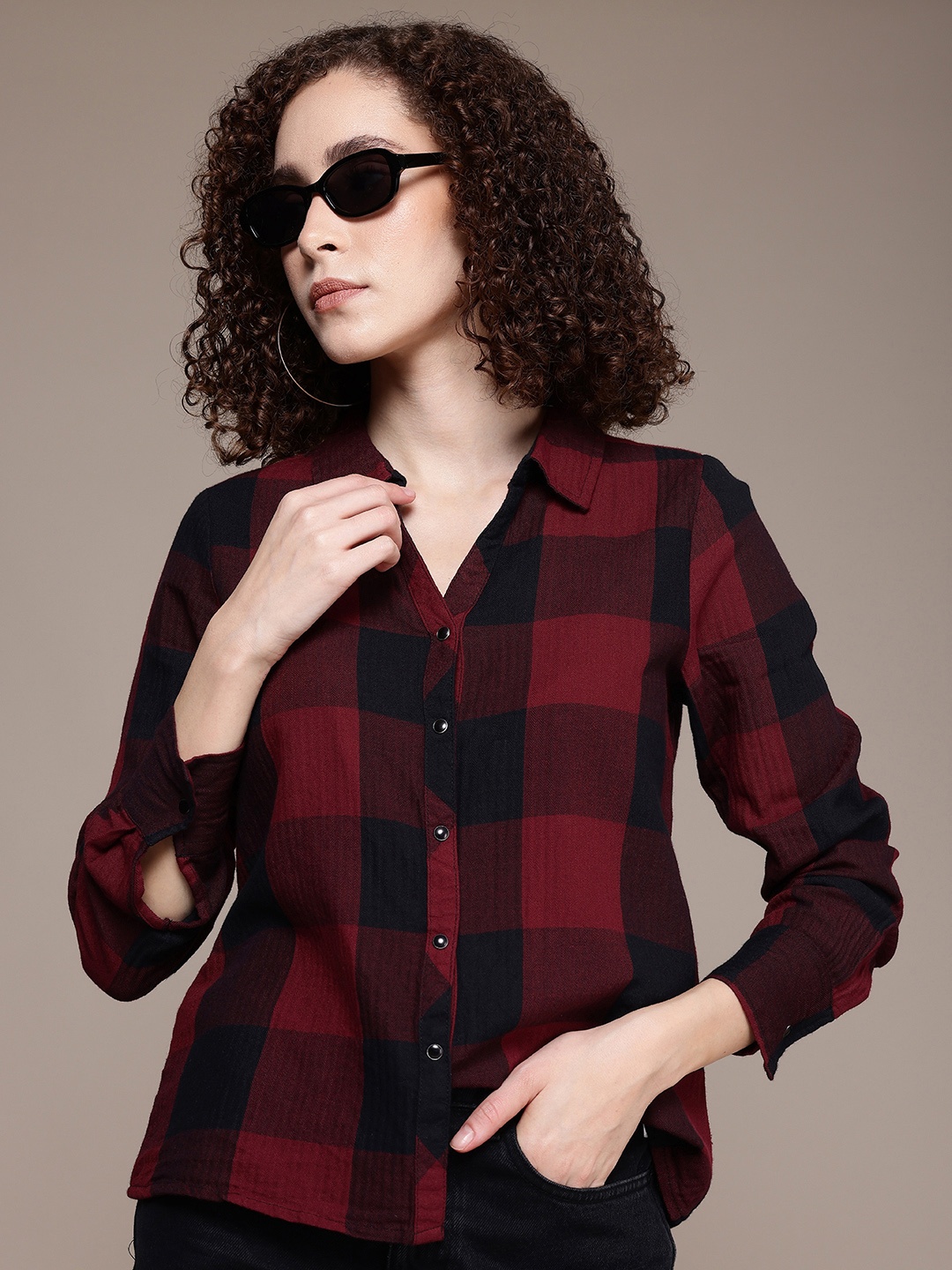 

The Roadster Life Co. Pure Cotton Buffalo Checks Casual Shirt, Maroon