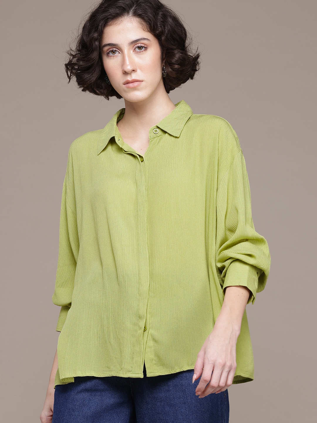 

The Roadster Lifestyle Co. Crinkled Casual Shirt, Lime green