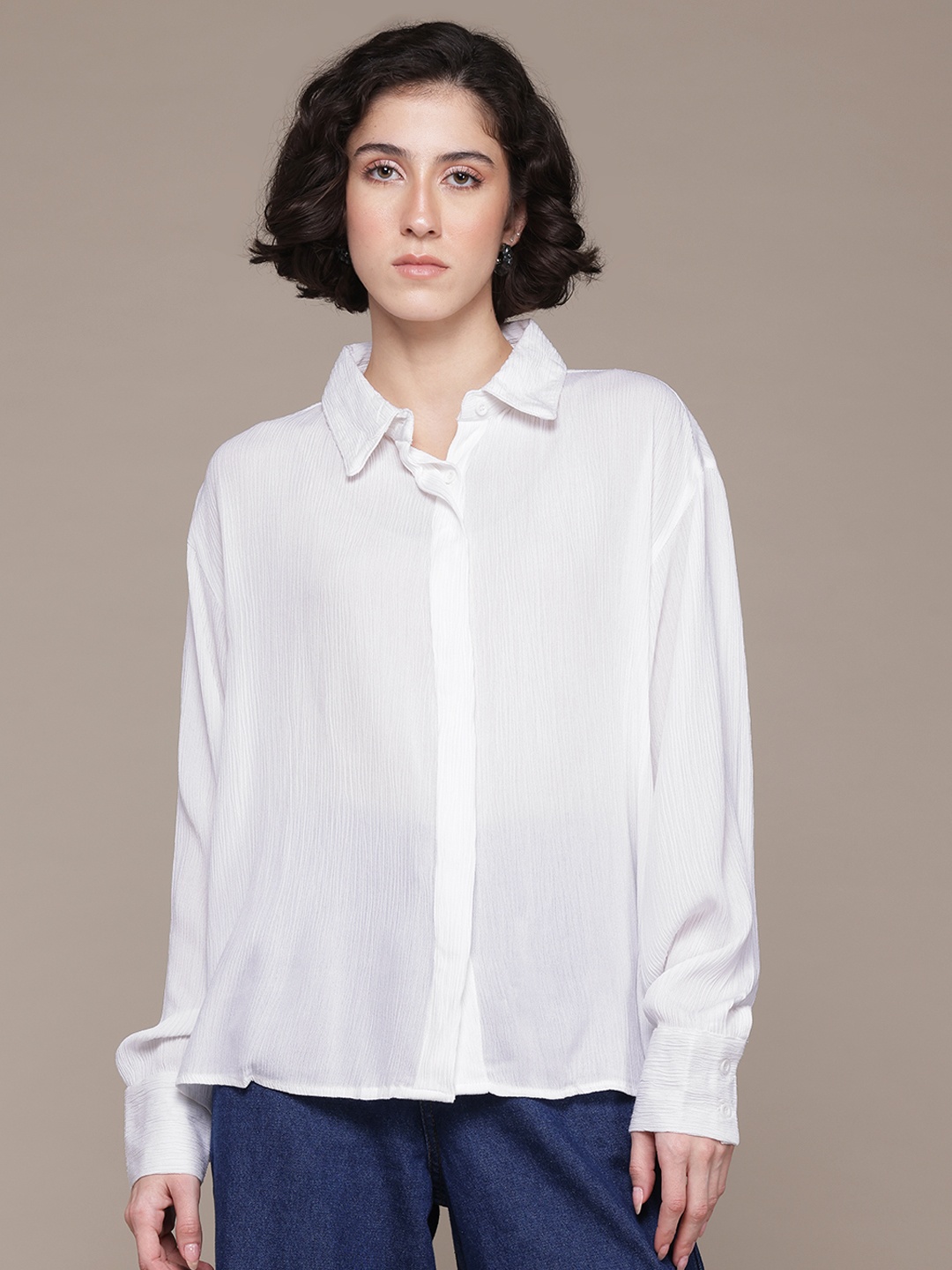 

The Roadster Lifestyle Co. Crinkled Relaxed Casual Shirt, White