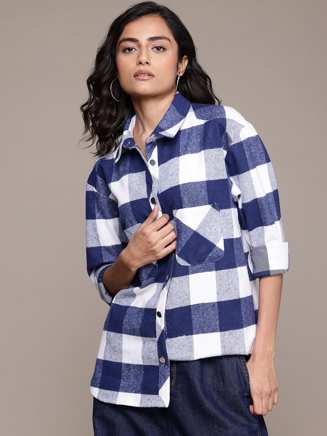 

The Roadster Lifestyle Co. Checked Flannel Pure Cotton Shacket, Blue