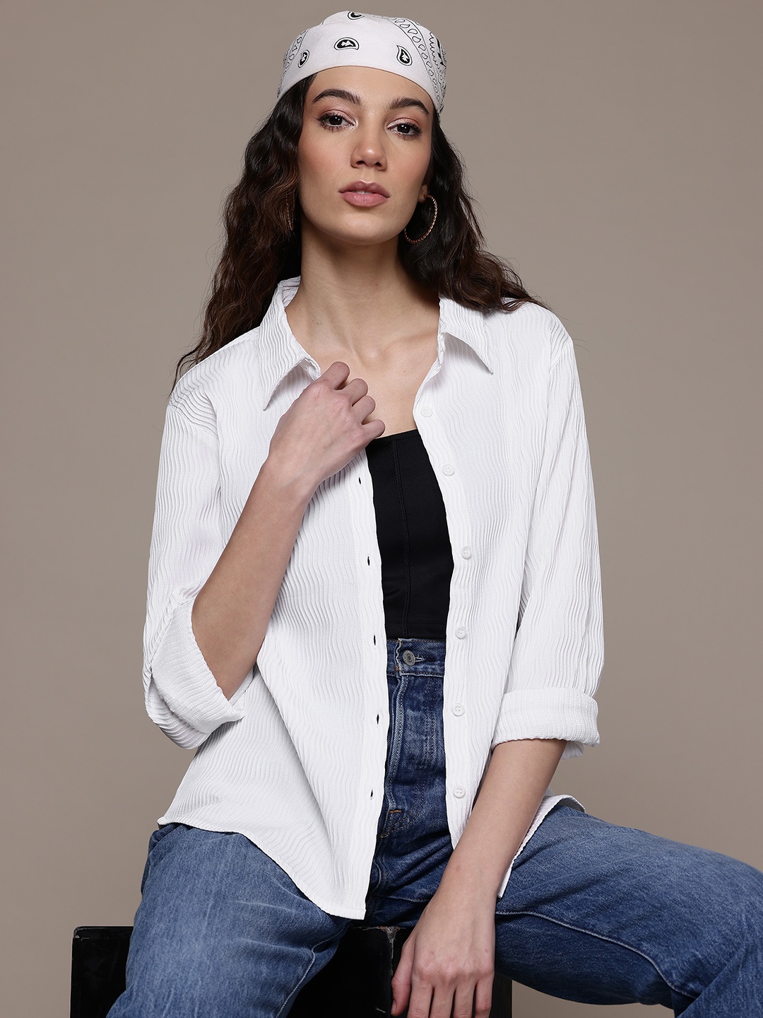 

The Roadster Lifestyle Co. Self-Design Casual Shirt, White