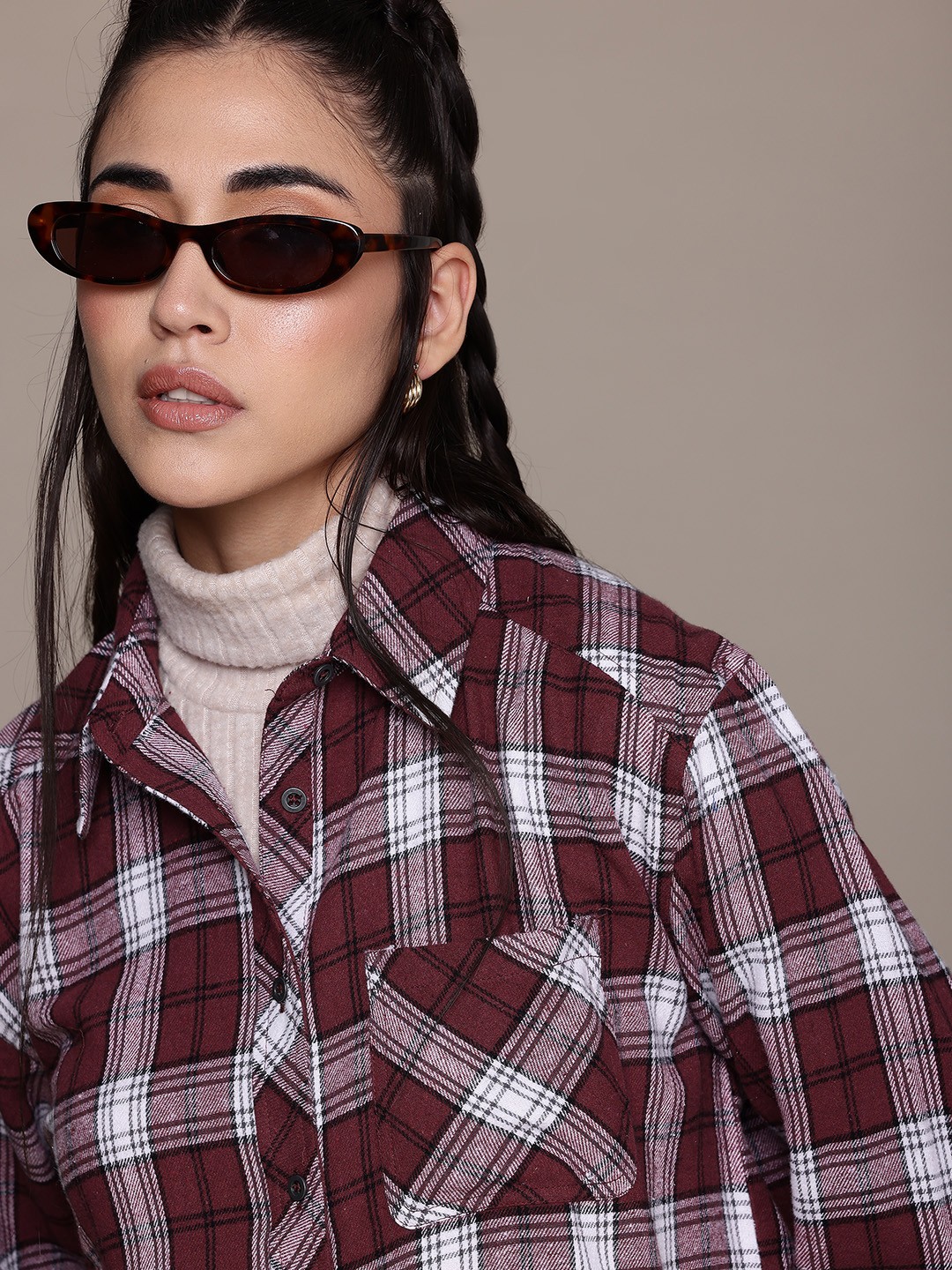

The Roadster Lifestyle Co. Tartan Checked Pure Cotton Shacket, Maroon
