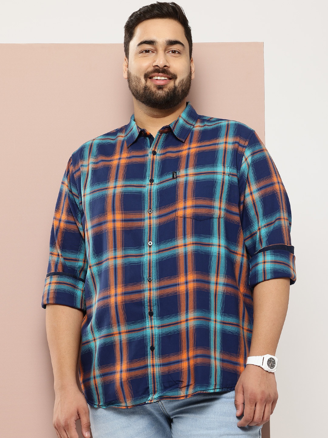 

Sztori Plus Size Pure Cotton Checked Casual Shirt, Blue