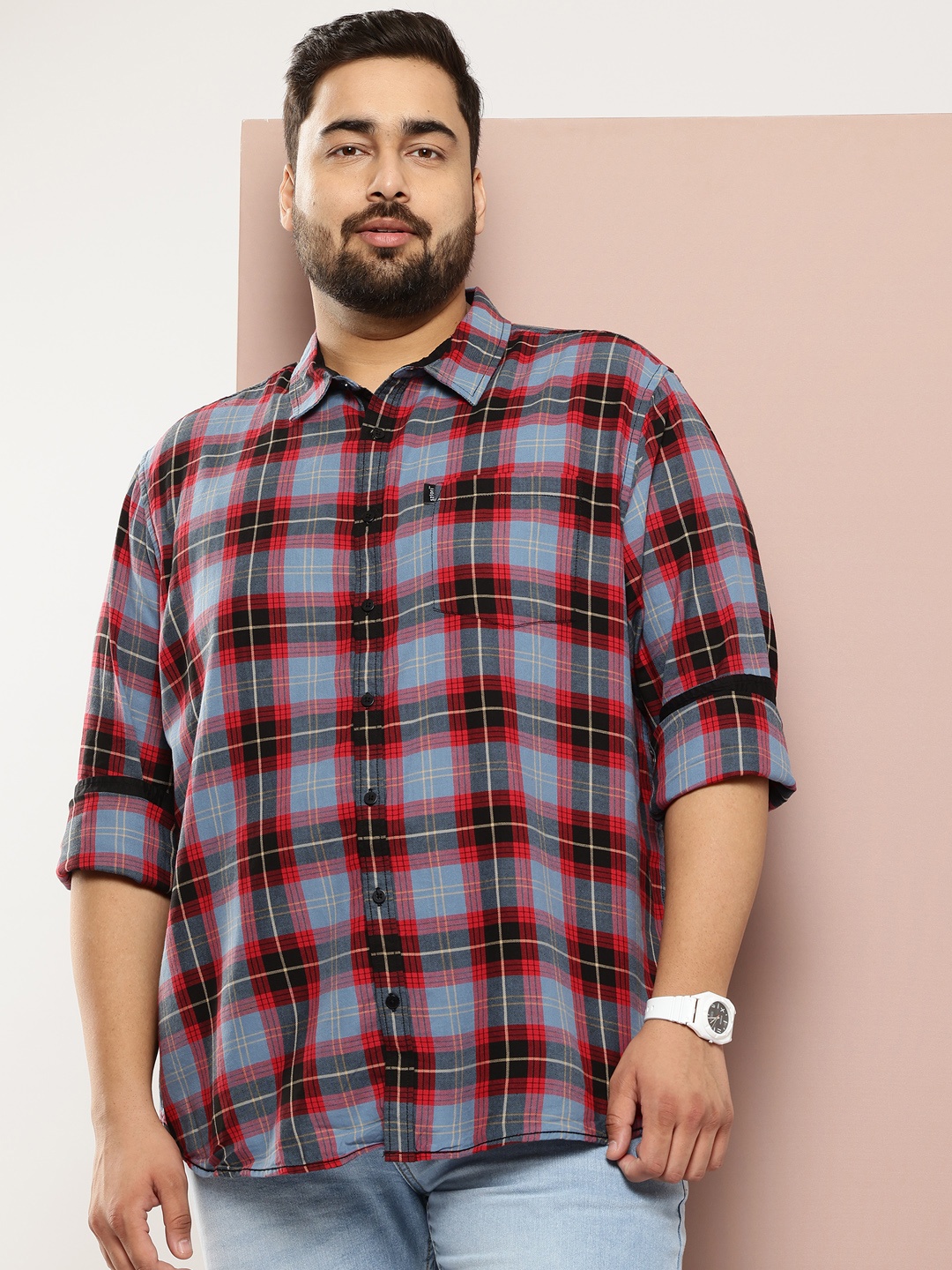 

Sztori Plus Size Pure Cotton Tartan Checked Casual Shirt, Maroon