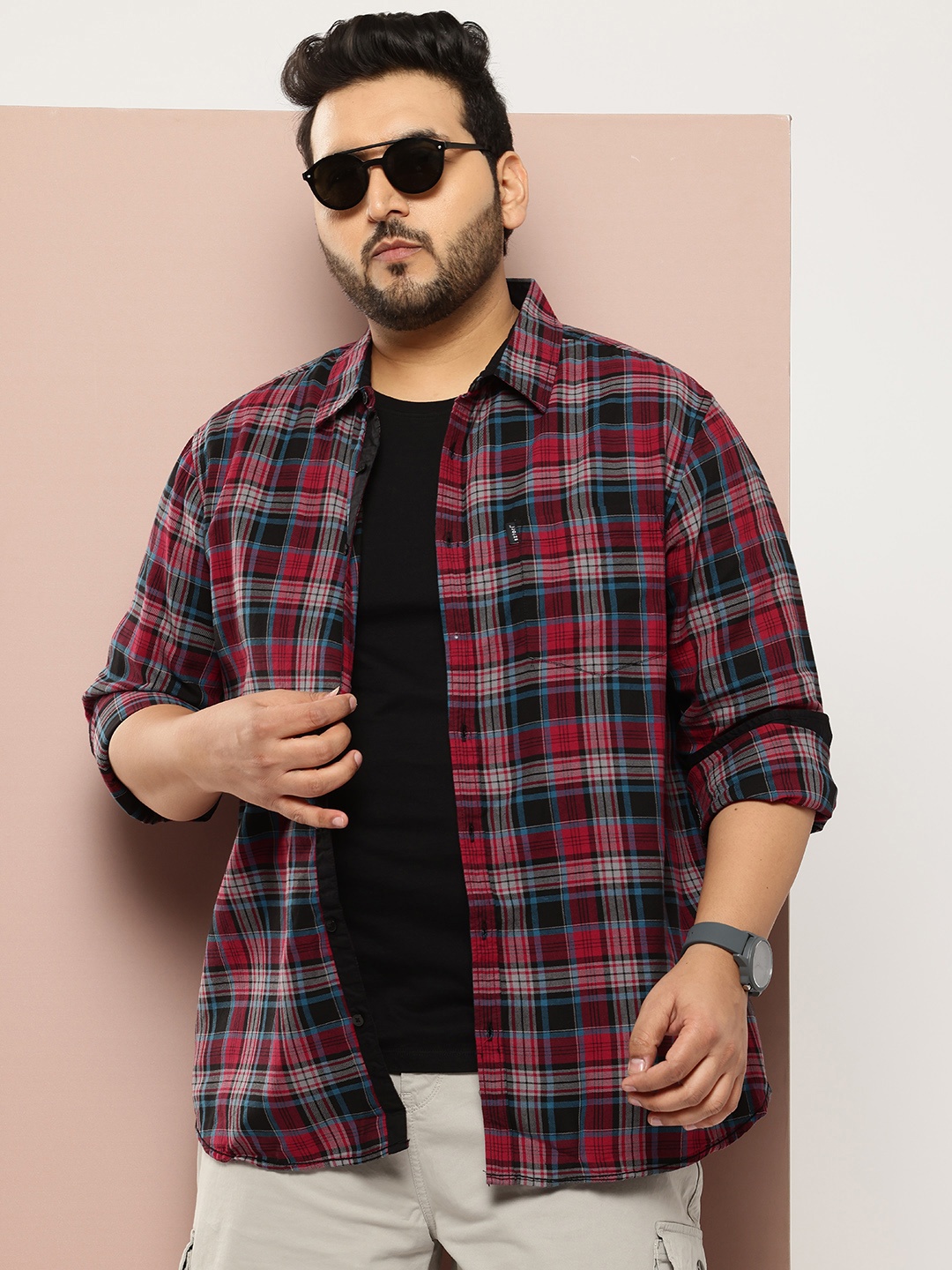 

Sztori Plus Size Pure Cotton Checked Casual Shirt, Maroon