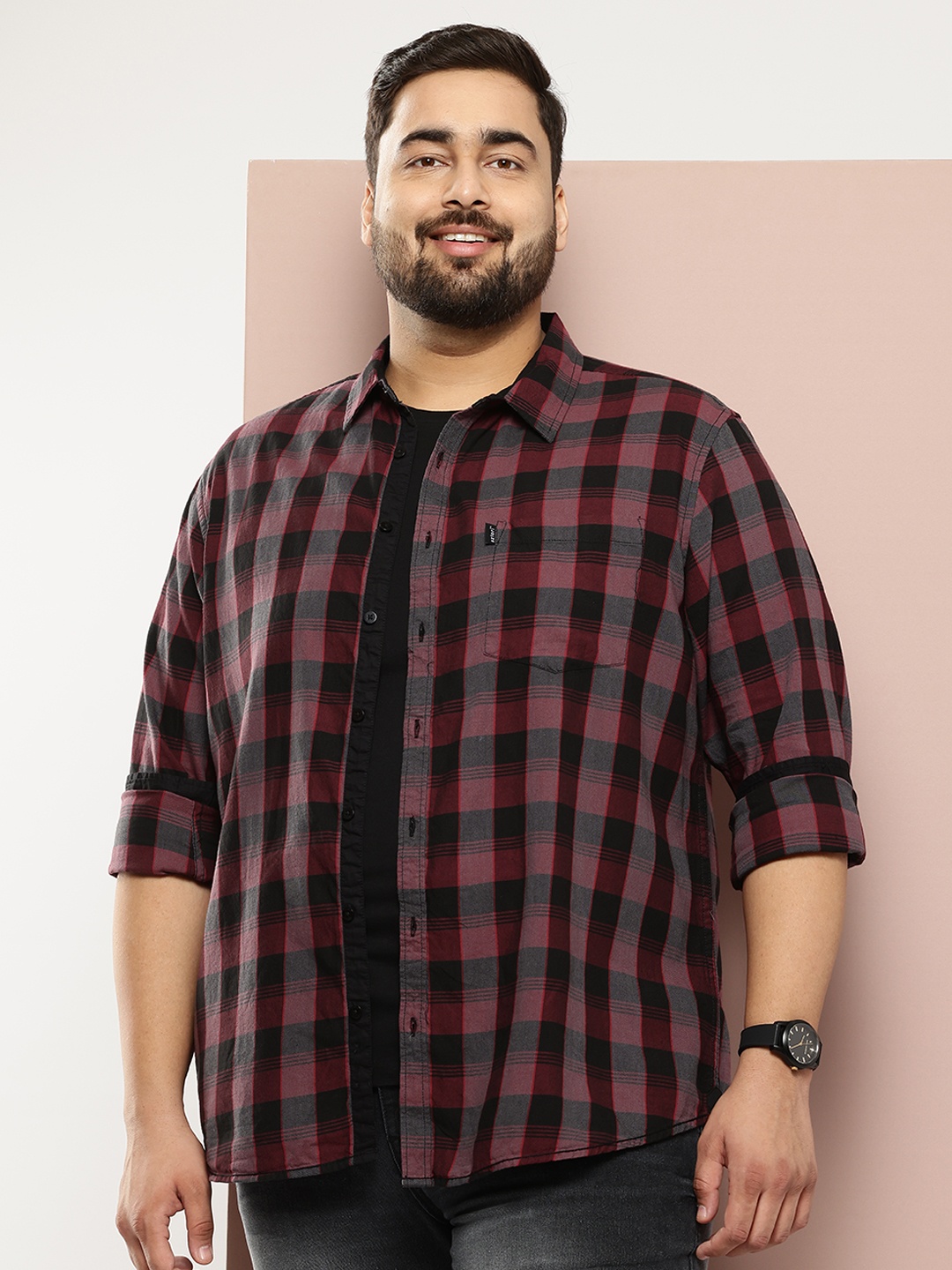 

Sztori Plus Size Checked Pure Cotton Casual Shirt, Burgundy