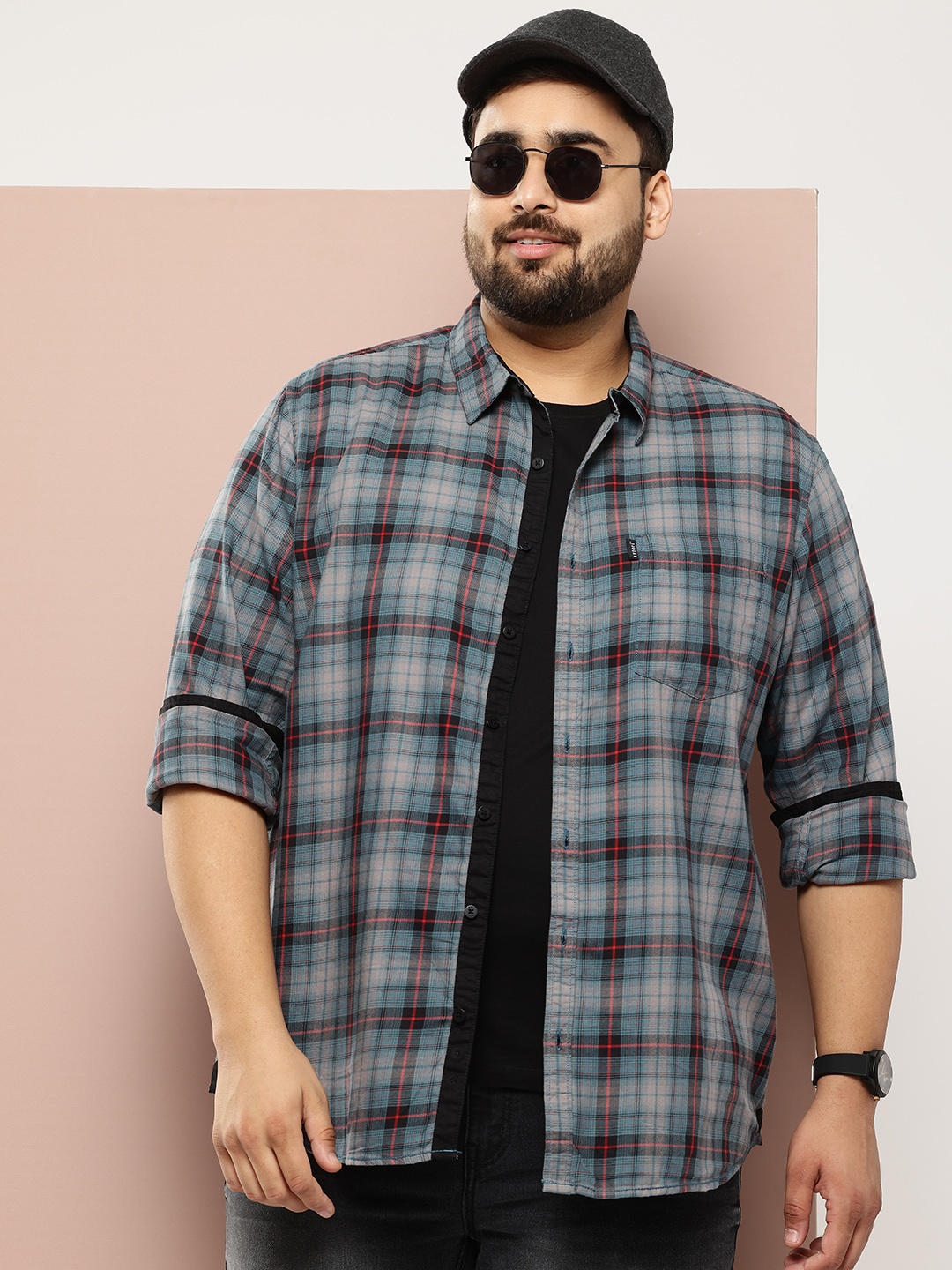 

Sztori Plus Size Tartan Checks Pure Cotton Shirt, Grey