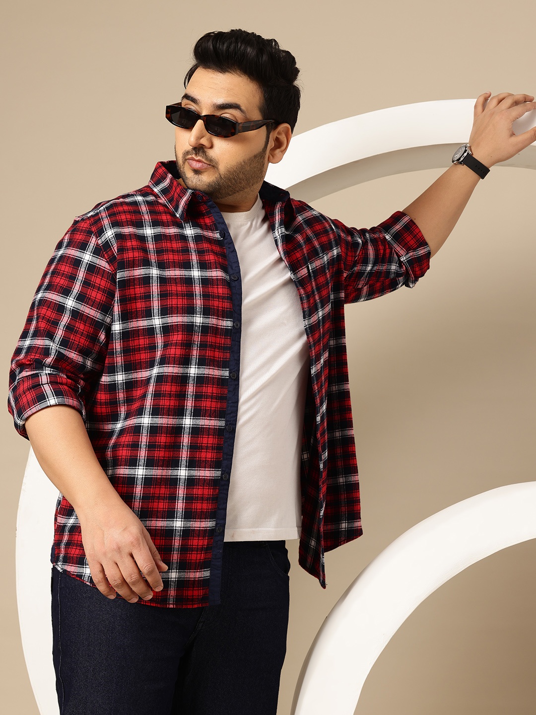 

Sztori Plus Size Cotton Checked Casual Shirt, Red