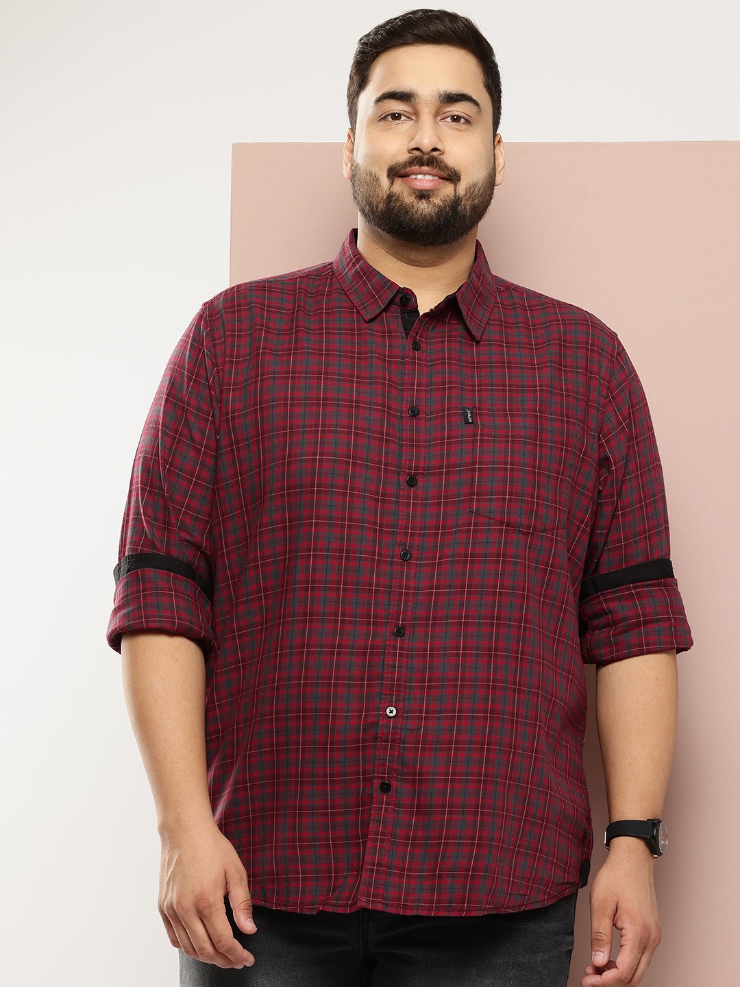 

Sztori Plus Size Pure Cotton Tartan Checked Casual Shirt, Maroon