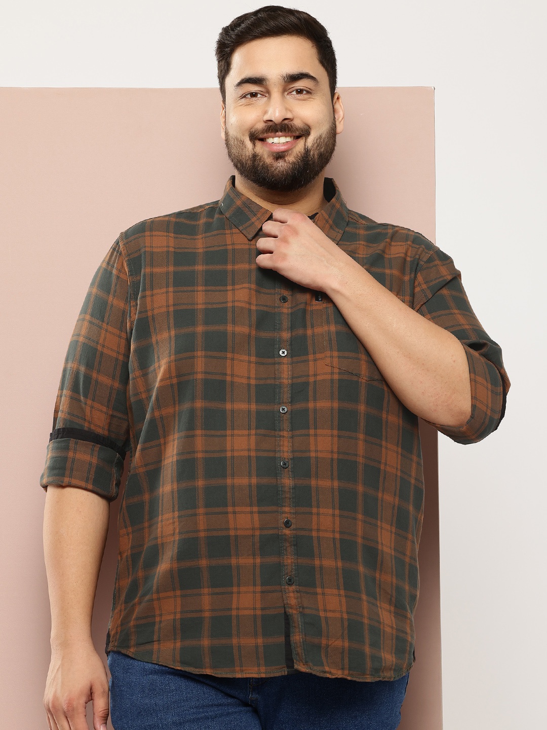 

Sztori Plus Size Tartan Checks Pure Cotton Shirt, Green