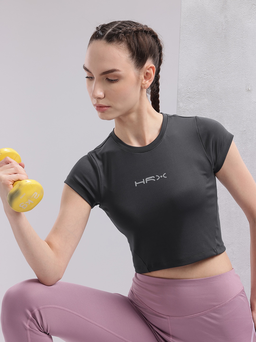 

HRX by Hrithik Roshan Brand Logo Printed Sports T-shirt, Grey