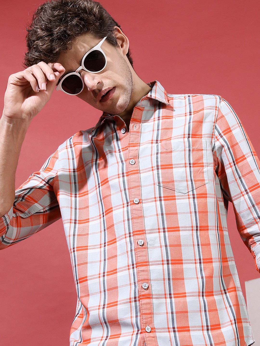 

Highlander Men Slim Fit Checked Shirt, Orange