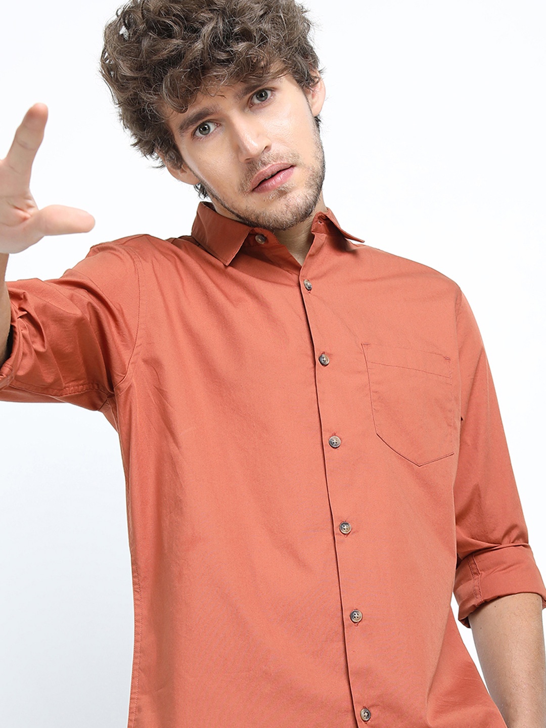 

HIGHLANDER Men Baked Slim Fit Solid Casual Shirt, Rust