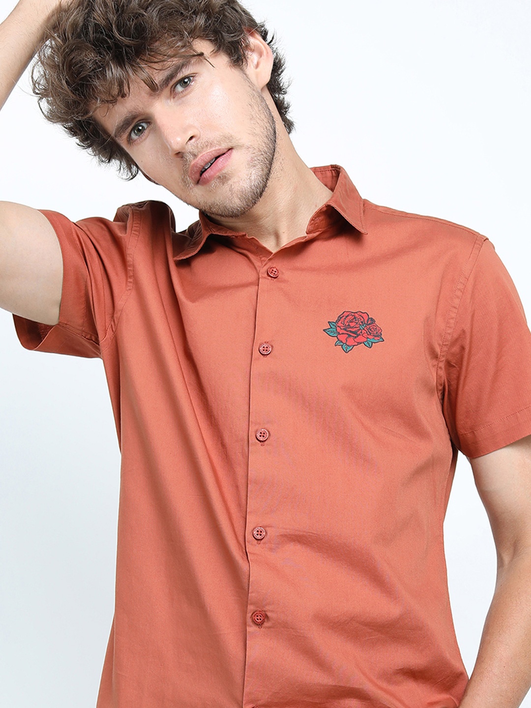 

HIGHLANDER Men Baked Slim Fit Solid Casual Shirt, Rust
