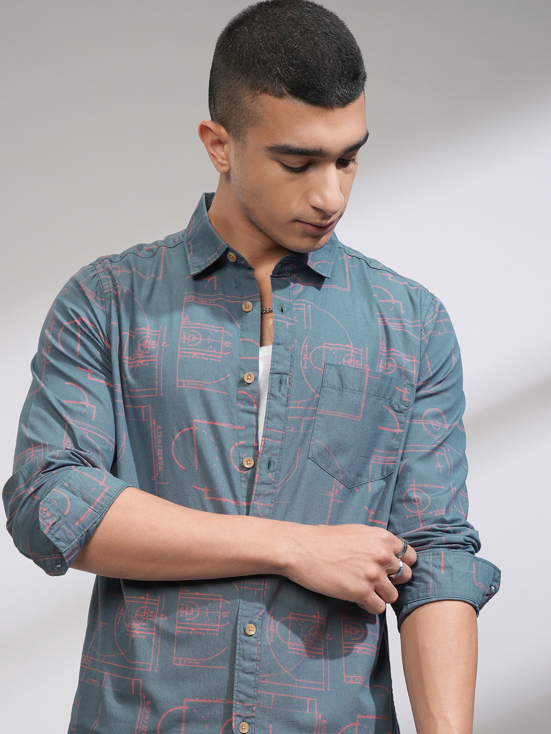 

HIGHLANDER Men Slim Fit Printed Shirt, Blue