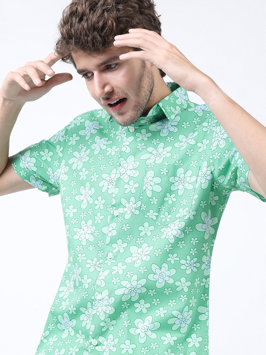 

HIGHLANDER Men Slim Fit Printed Shirt, Green