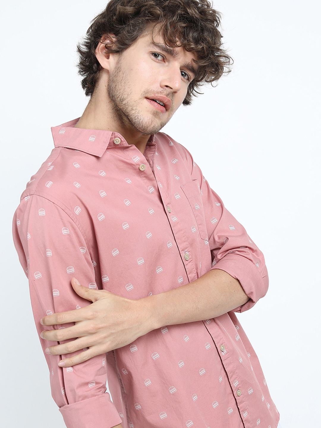 

HIGHLANDER Men Slim Fit Printed Shirt, Pink