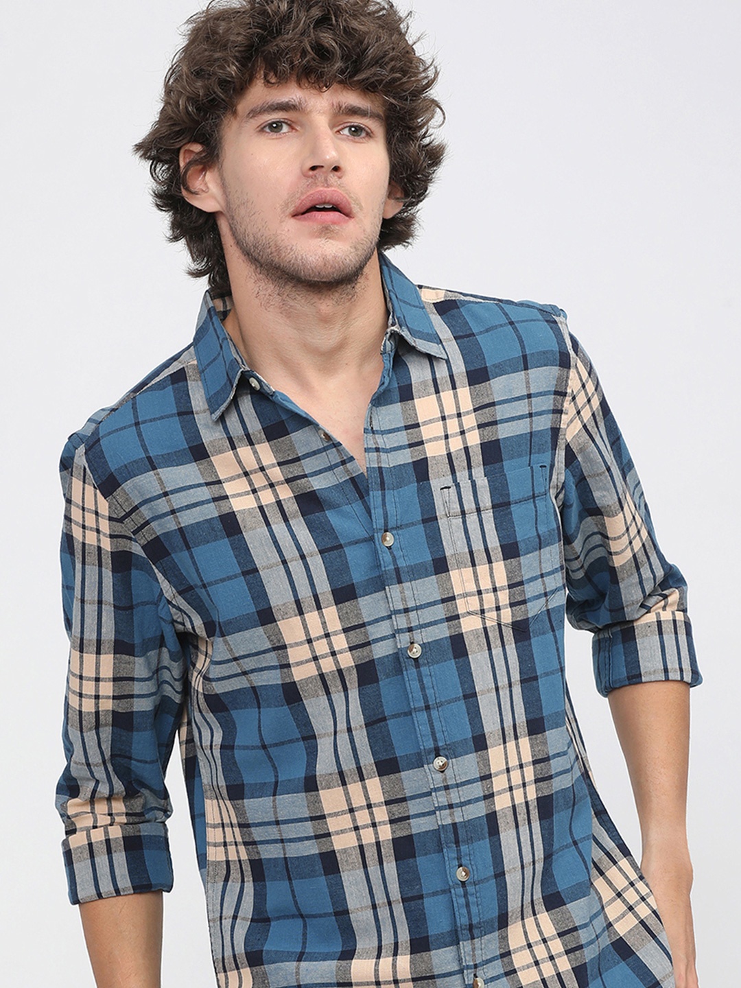 

HIGHLANDER Men Slim Fit Checked Shirt, Blue
