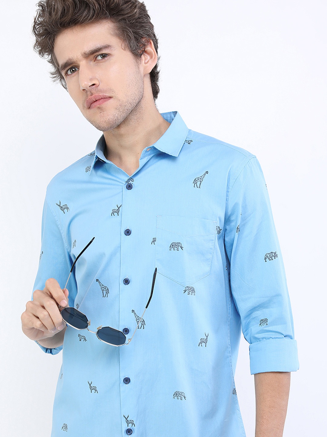 

Highlander Men Slim Fit Printed Shirt, Blue