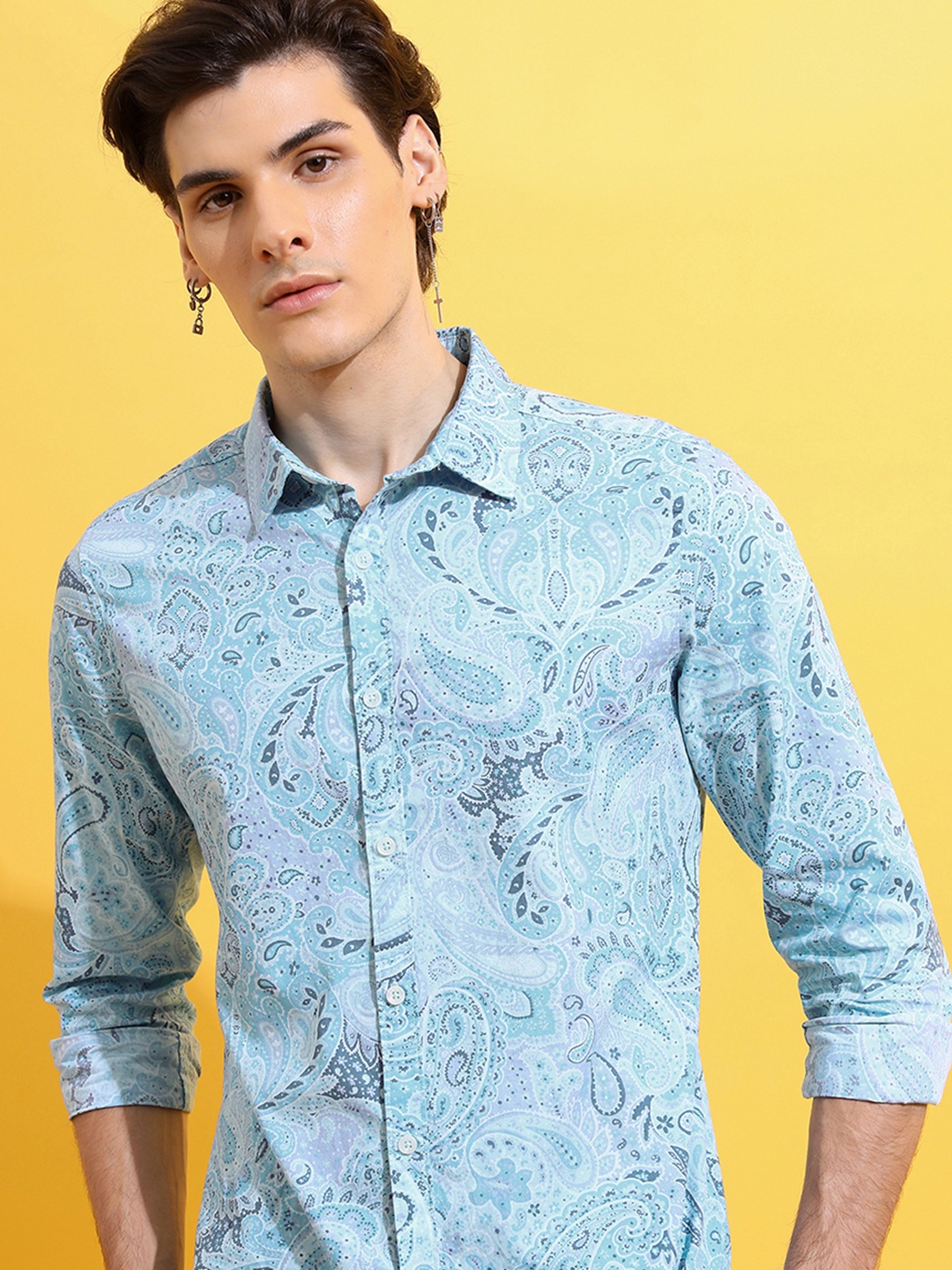 

HIGHLANDER Men Slim Fit Printed Shirt, Blue