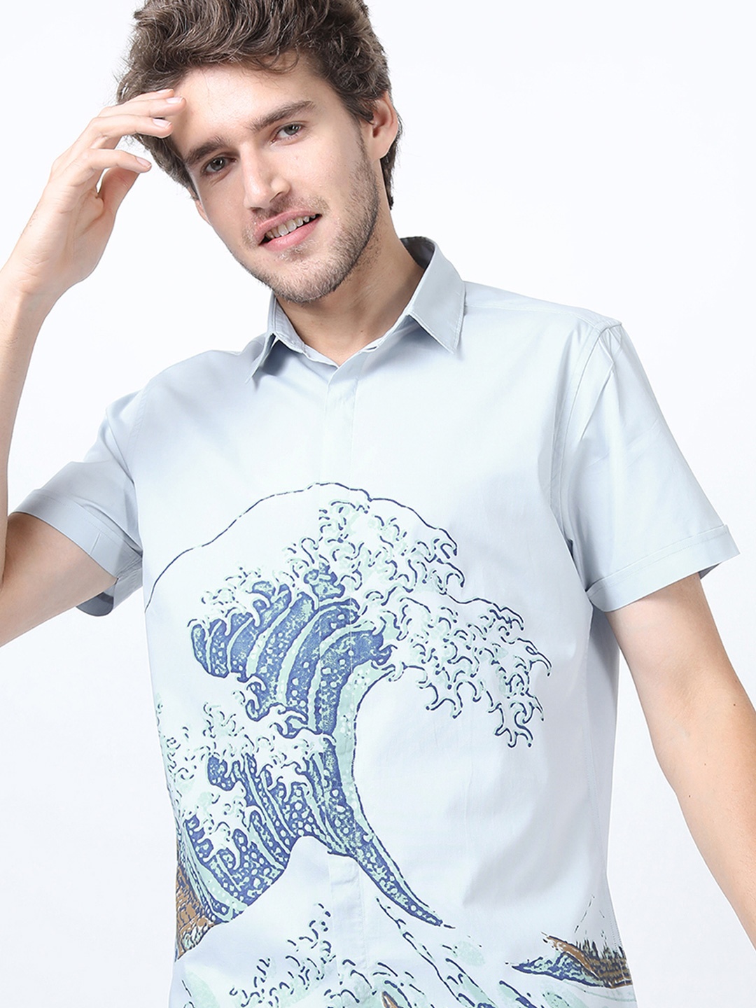 

HIGHLANDER Men Slim Fit Printed Shirt, Blue