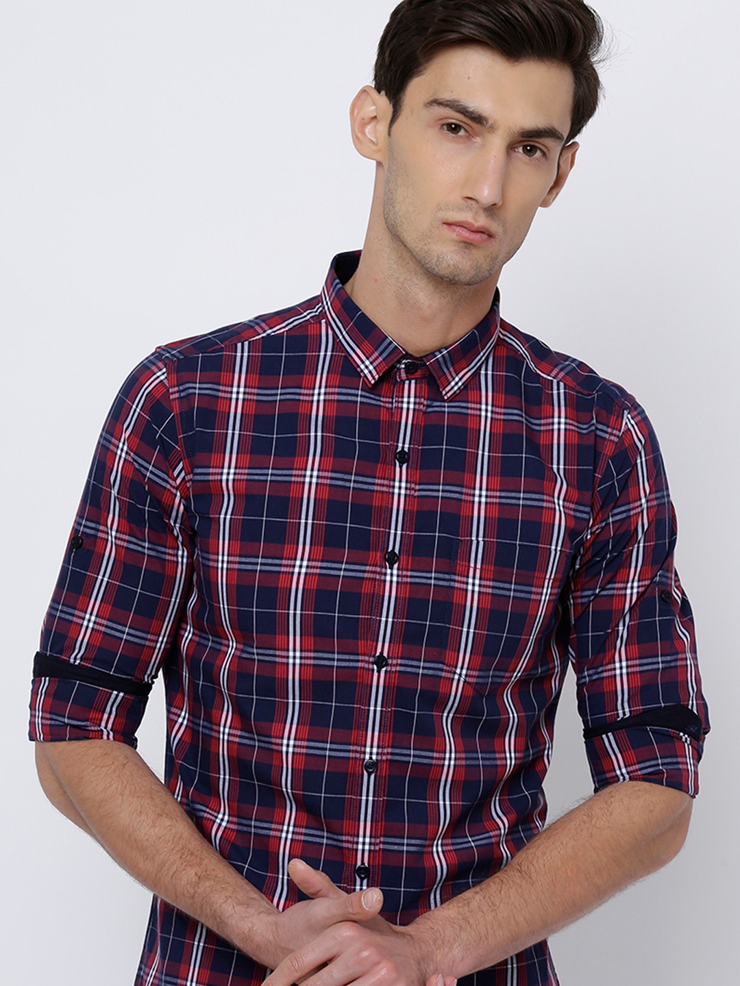 

Highlander Men Slim Fit Checked Shirt, Red