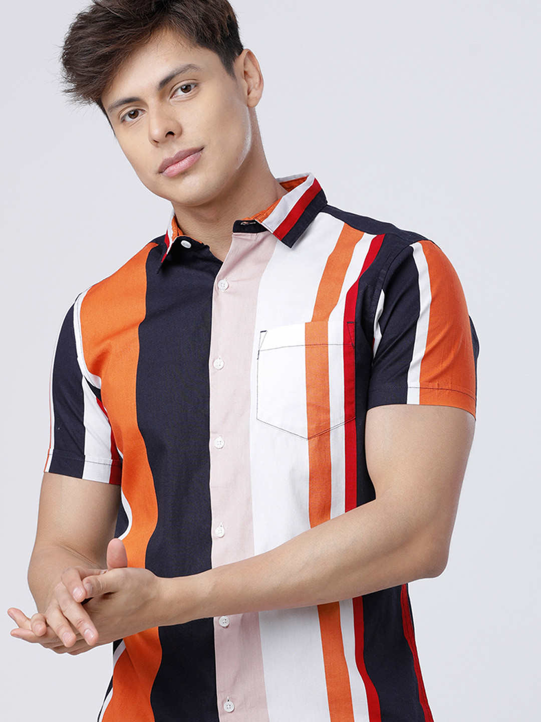 

HIGHLANDER Men Slim Fit Striped Shirt, Navy blue