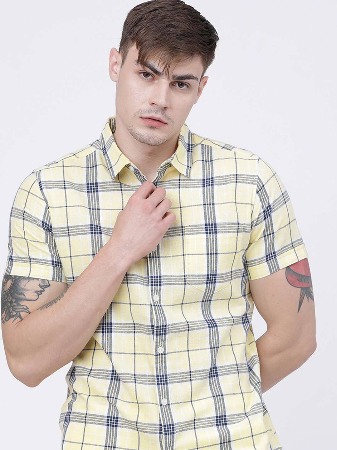 

Highlander Men Slim Fit Checked Shirt, Yellow