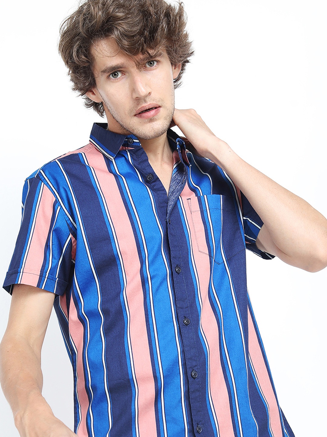 

HIGHLANDER Men Slim Fit Striped Shirt, Blue