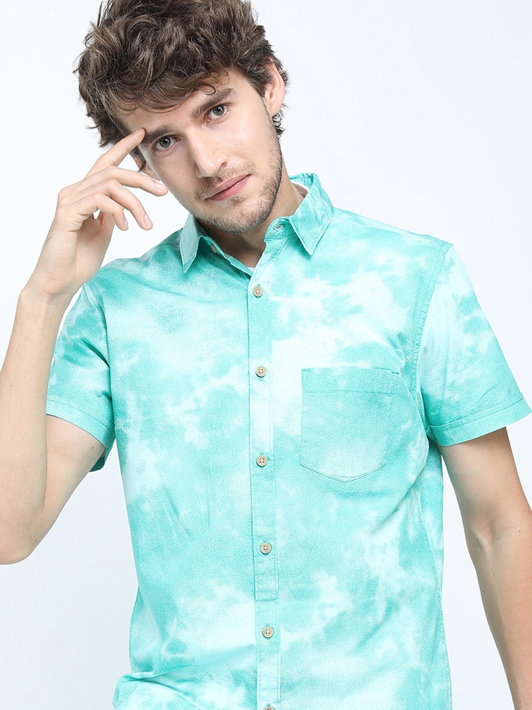 

HIGHLANDER Men Slim Fit Printed Shirt, Green