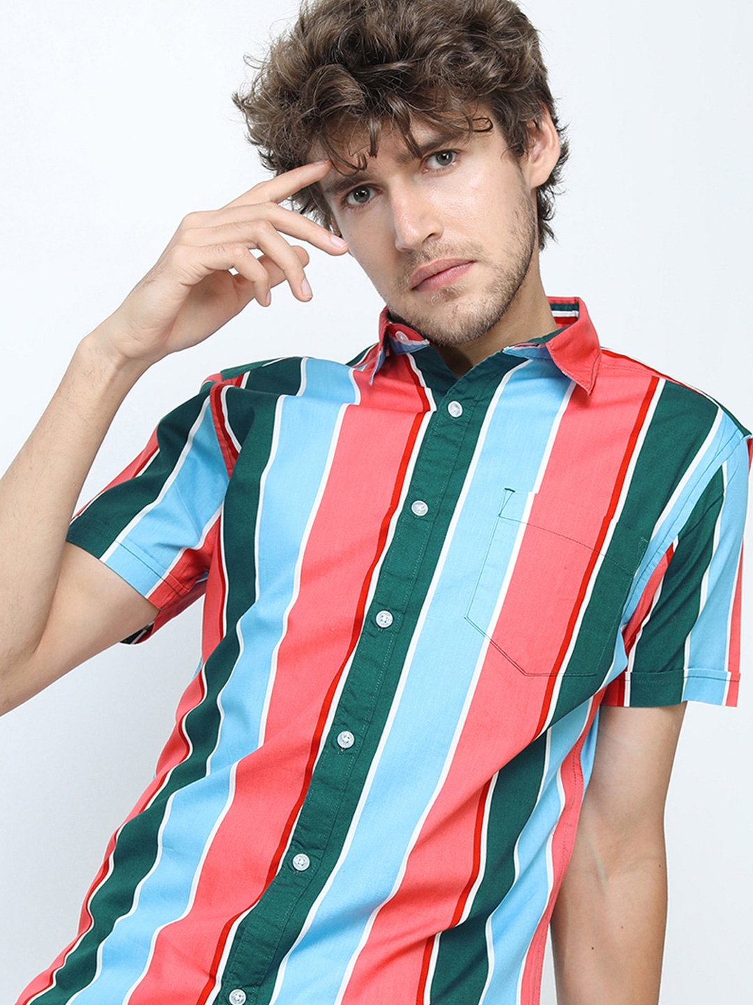 

HIGHLANDER Men Slim Fit Striped Shirt, Pink