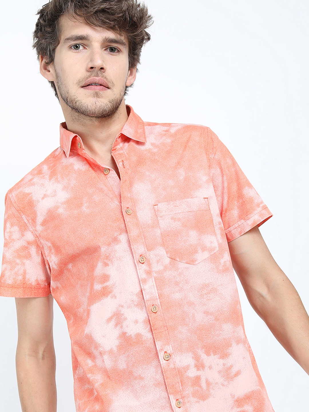 

HIGHLANDER Men Slim Fit Printed Shirt, Orange